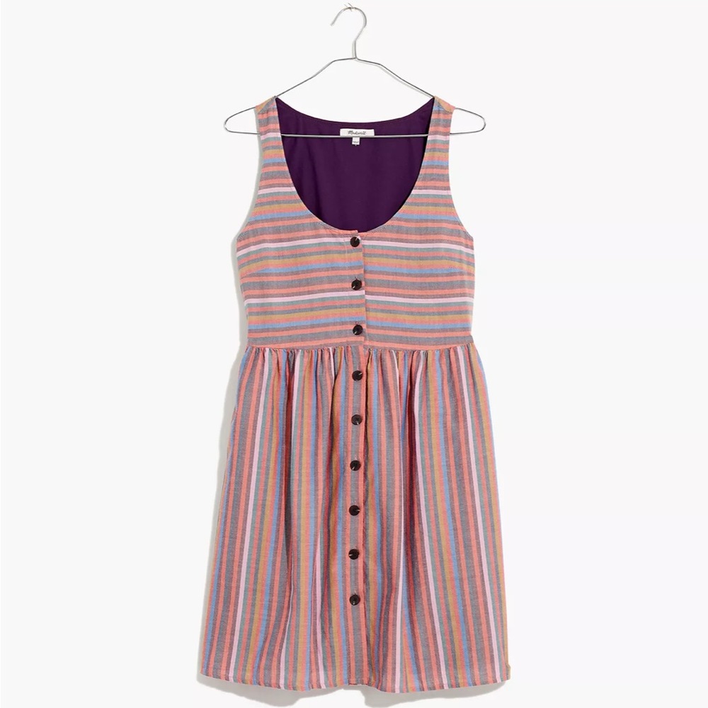 EUC Madewell Scoopneck Tank Dress in Rainbow Stripe (Small)